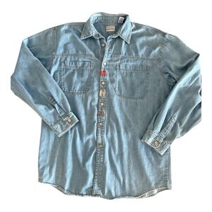 Vintage Request Denim‎ Jacket  Size Extra Large Shirt Quilted Back Button Detail